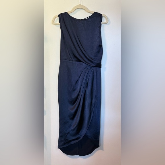 Lush Deep Navy Blue Sleeveless Cocktail Party Midi Wrap Dress NWT- Size Small - Picture 2 of 6